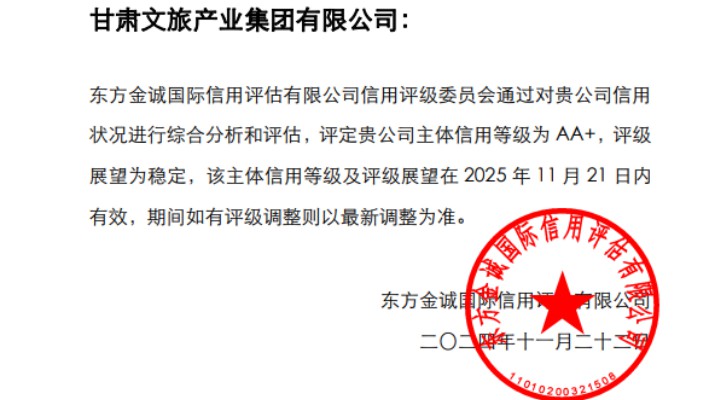 喜報(bào)！甘肅文旅集團(tuán)獲AA+主體信用評(píng)級(jí)